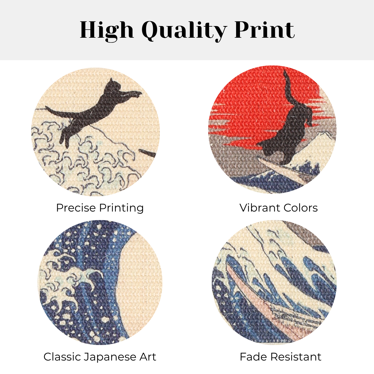 High quality print features precise printing, vibrant colors, classic Japanese art, and fade-resistant design.