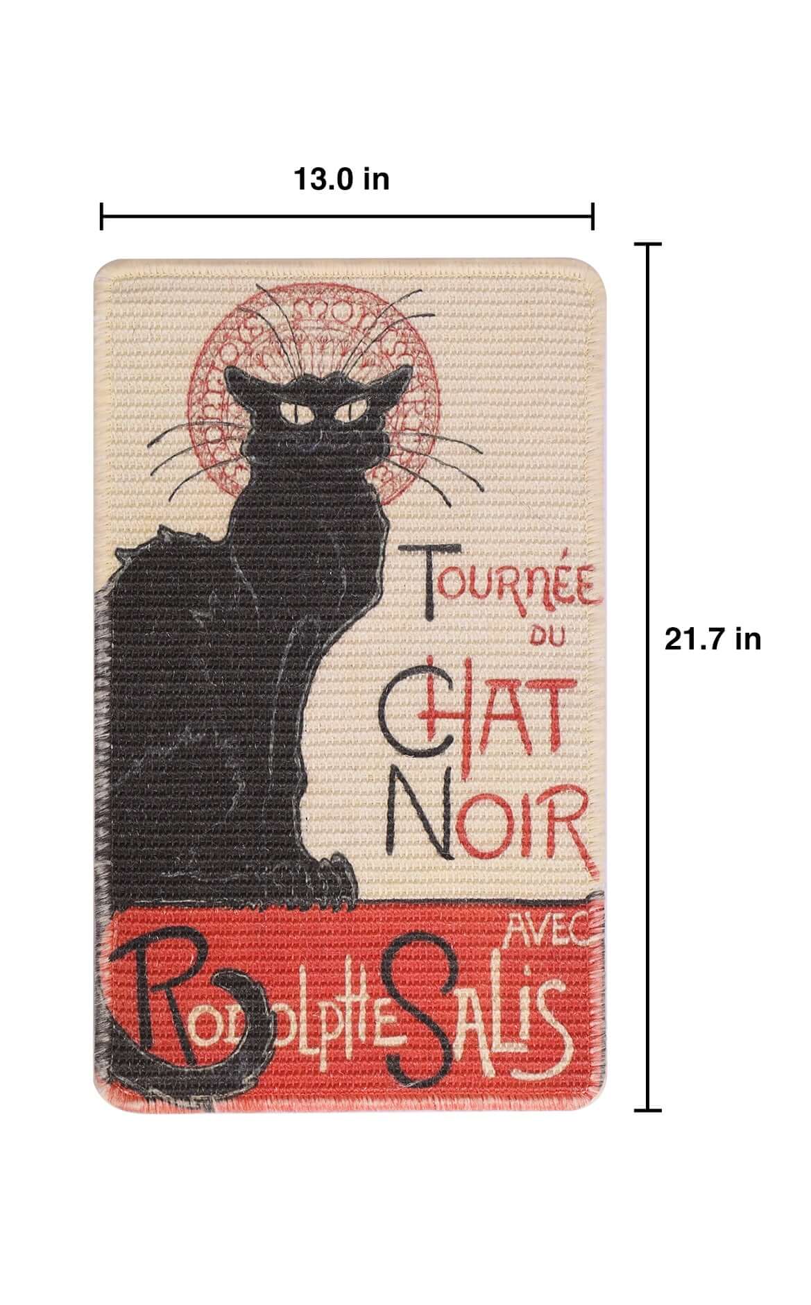 Art-inspired natural sisal scratching mat featuring a black cat design, ideal for feline scratching and play.