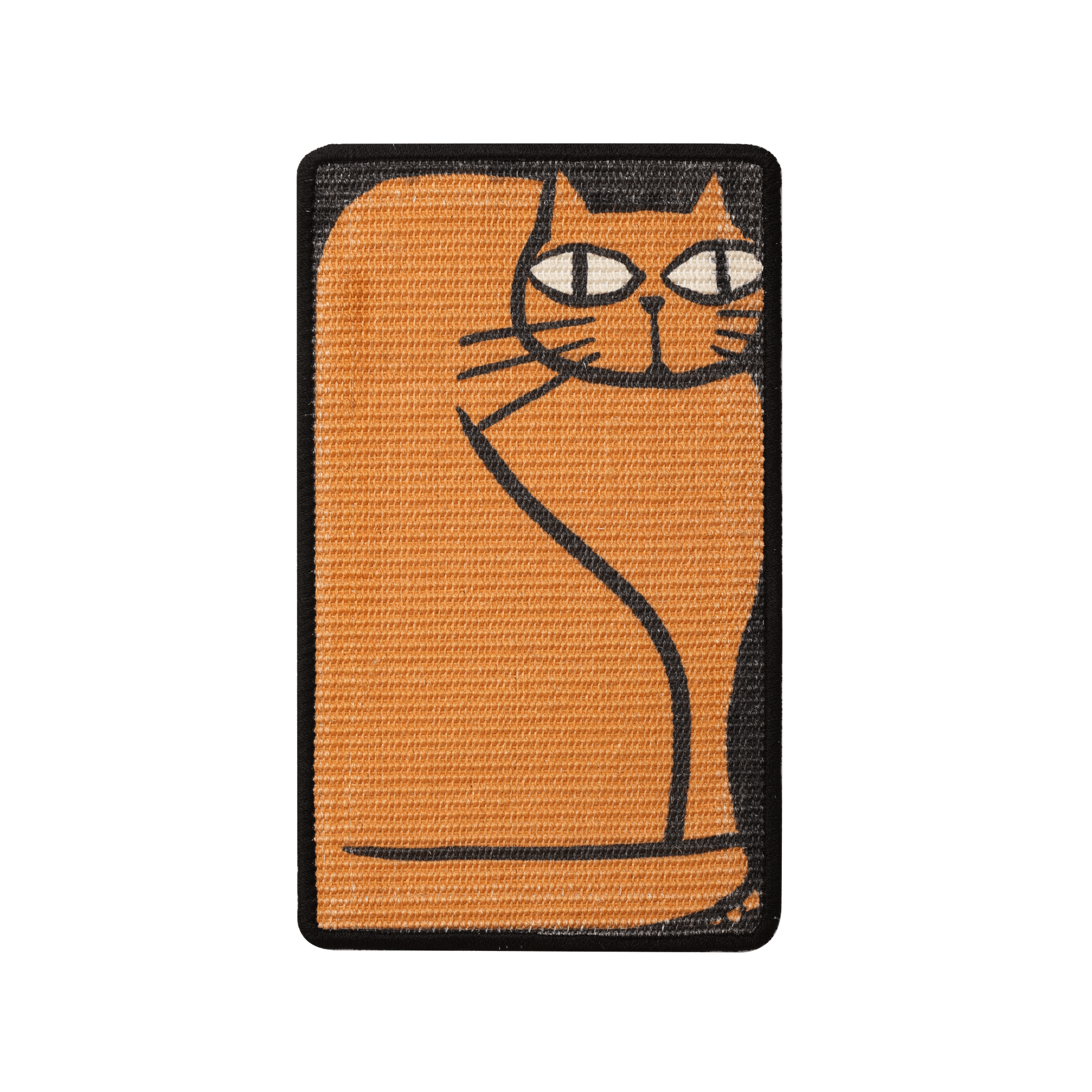 Art-inspired natural sisal scratching mat featuring a playful orange cat design for feline enjoyment.
