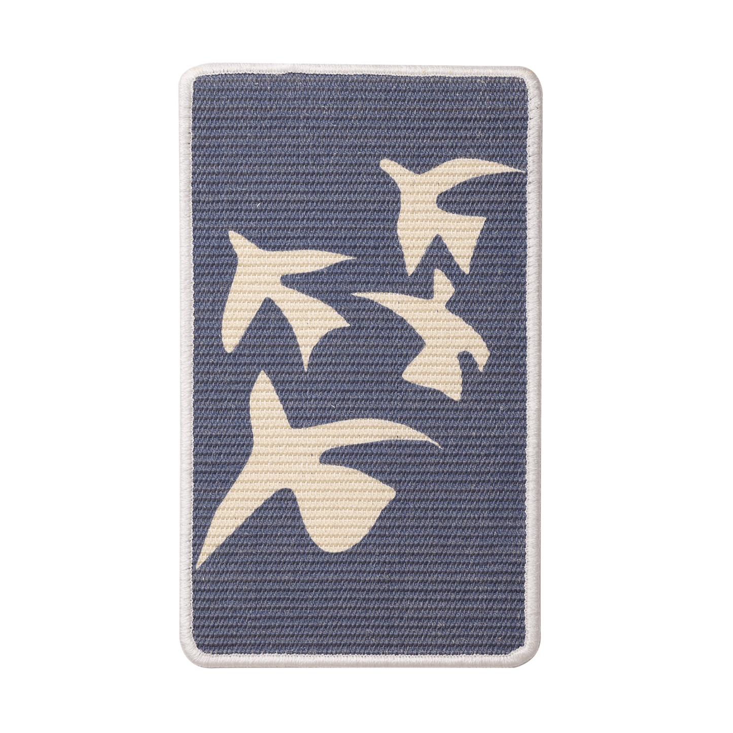 Art-inspired natural sisal scratching mat featuring elegant bird designs on a textured navy background.