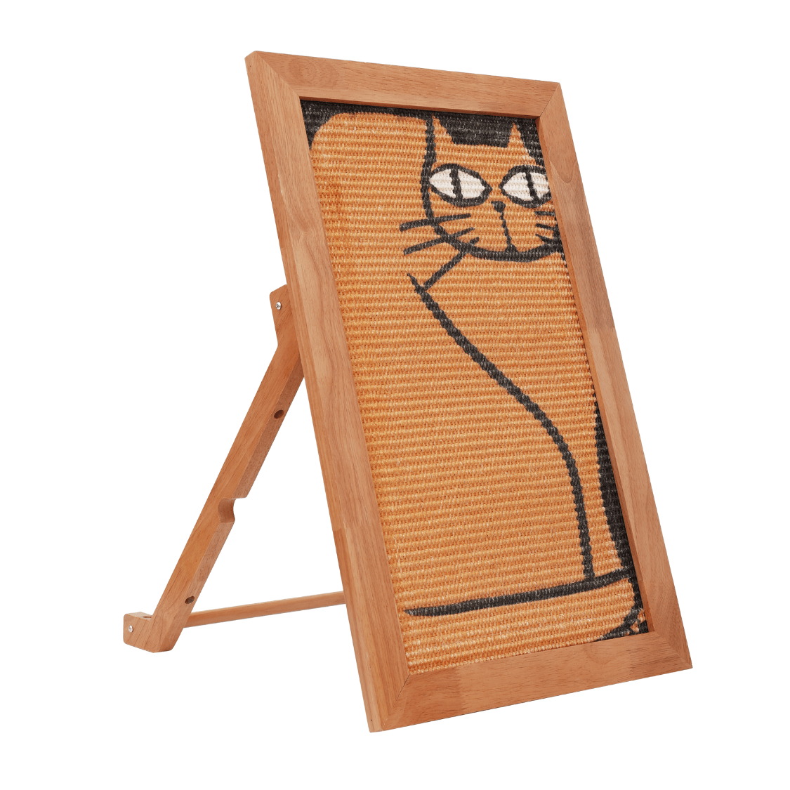 Stylish sisal art frame scratcher for cats, serving as a 3-in-1 ramp, perch, and scratcher.