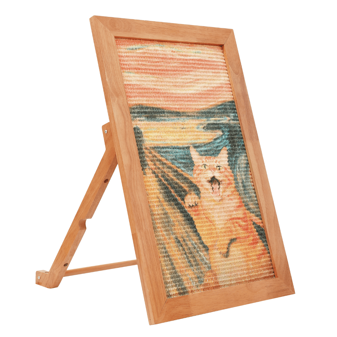 Stylish sisal art frame scratcher for cats, offering a unique design and durable playtime.