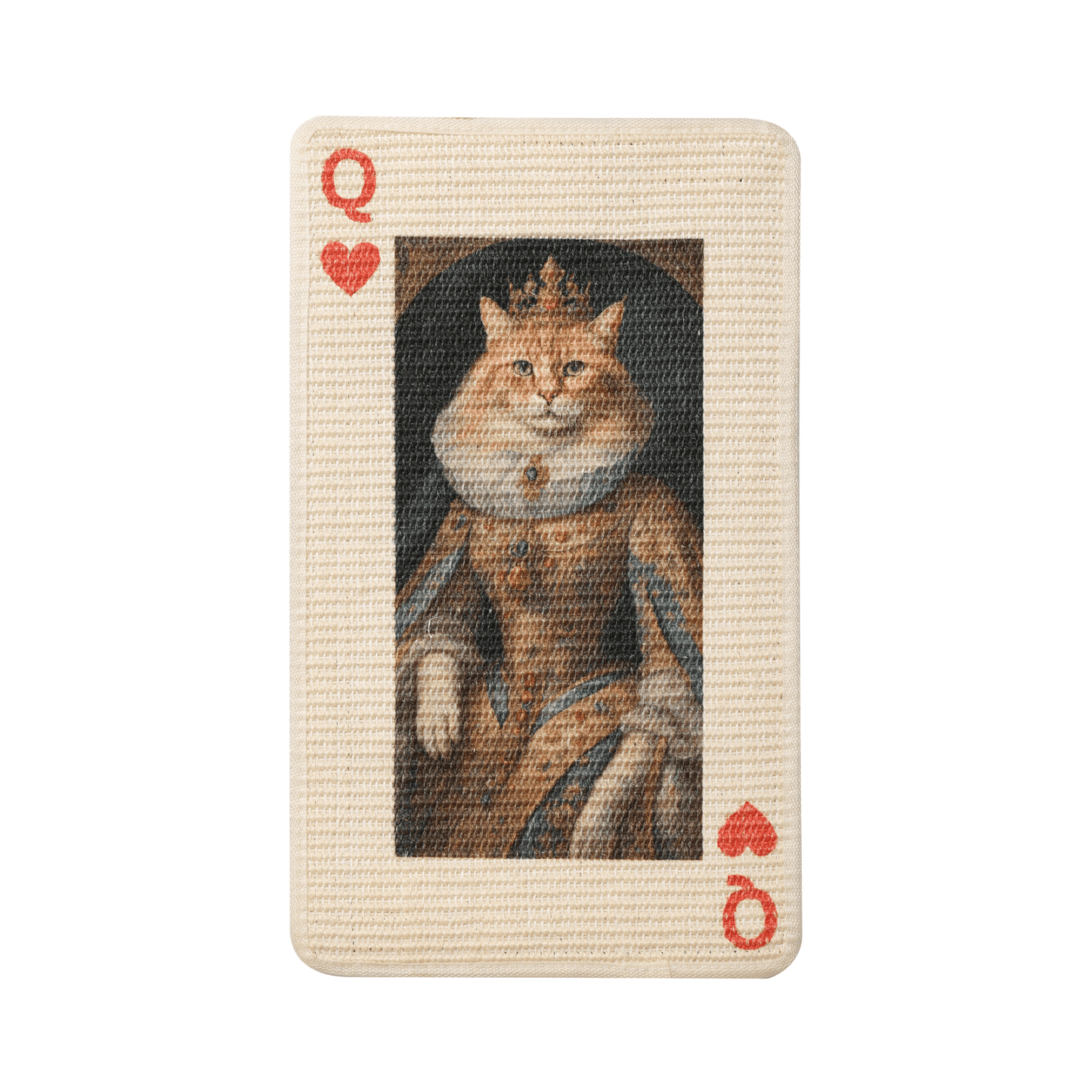 Art-inspired sisal scratching mat featuring a regal cat queen design, perfect for scratching and playing.