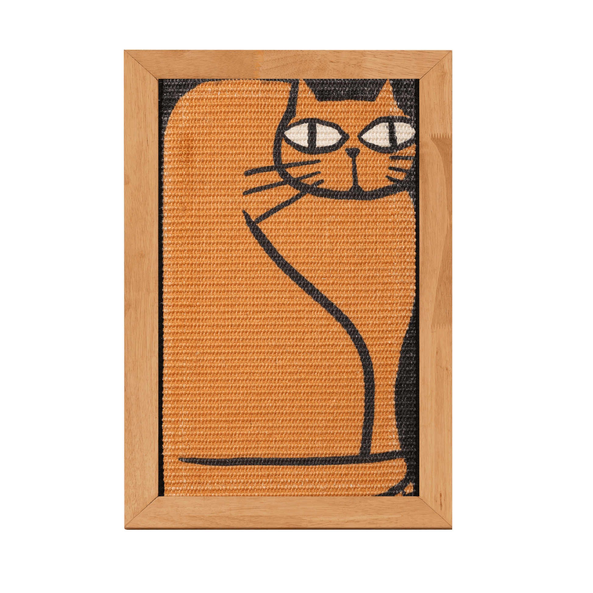 Stylish sisal art scratcher featuring an orange cat design, perfect for engaging and entertaining your feline friend.