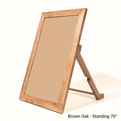 Elegant brown oak art frame designed for standing display at 70 degrees, perfect for adding sophistication to any space.