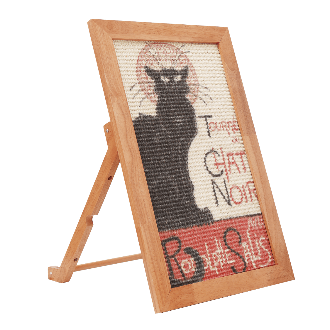 Sisal art frame scratcher for cats, featuring a stylish black cat design, perfect for scratching and perching.