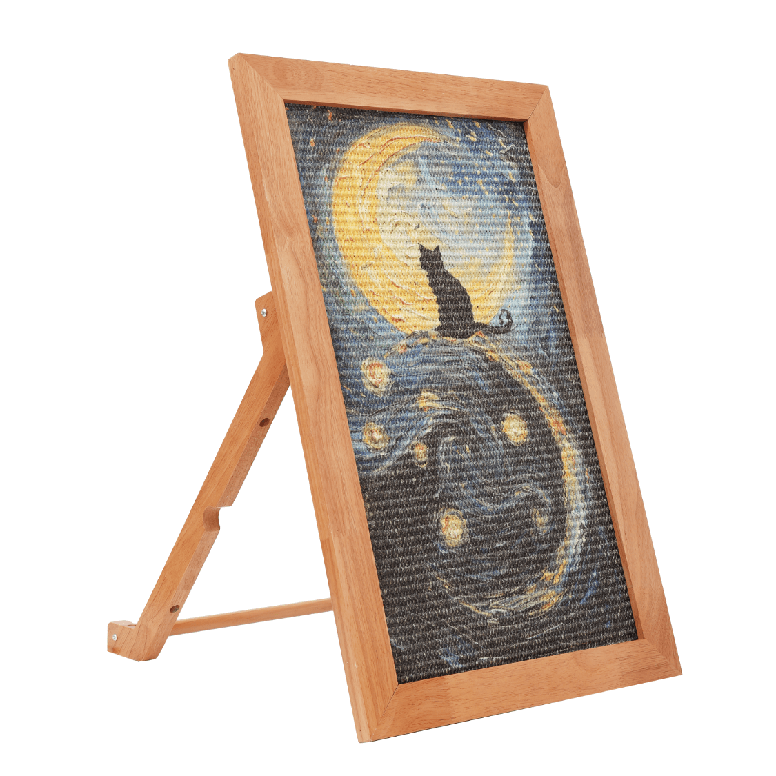 Stylish sisal art frame scratcher for cats featuring a moonlit design, perfect for scratching and lounging.