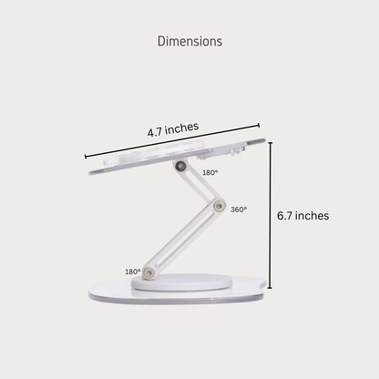 Side view of a multi-angle adjustable feeding stand with dimensions labeled, showing 4.7 inches width and 6.7 inches height.